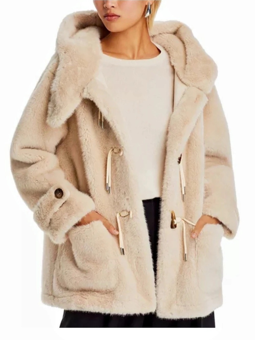 NWT Kobi Halperin Faux-Fur Toggle-Fastening Coat in Cream